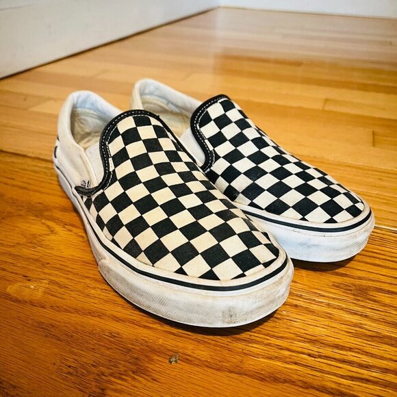 RARE🔥 VANS Classic Slip On Checkerboard Racing Flag White Black Sz 7. Mens Shoe - Picture 9 of 16